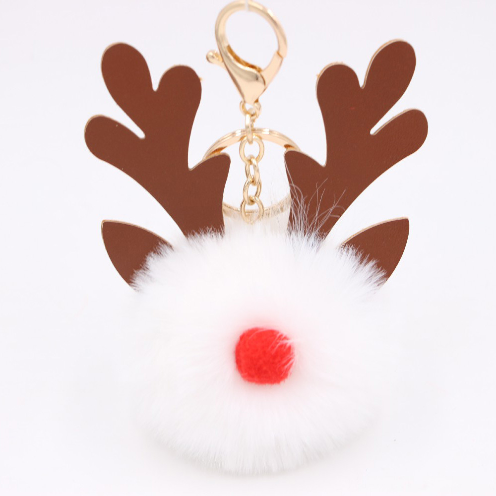 Cute Antlers Pu Leather Plush Plating Christmas Bag Pendant Keychain display picture 5