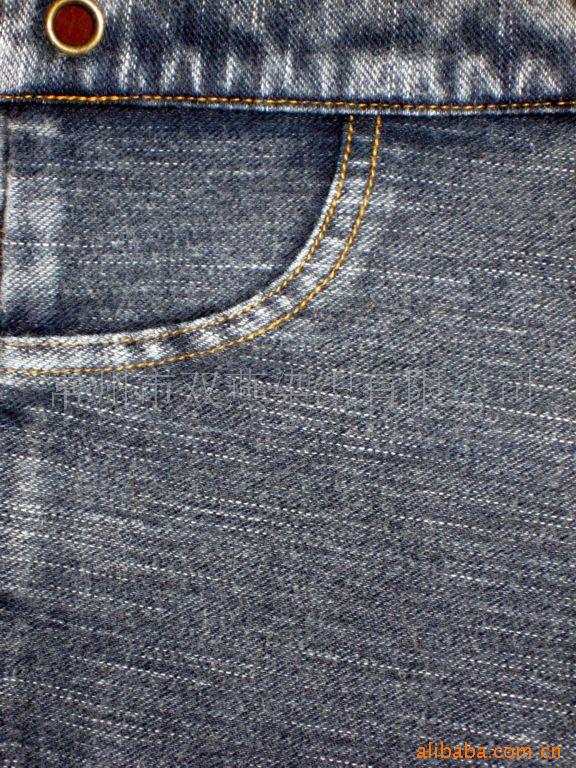 【厂家直销】供应350gsm蓝黑竹节凸条斜纹针织牛仔布（SY503-A#）