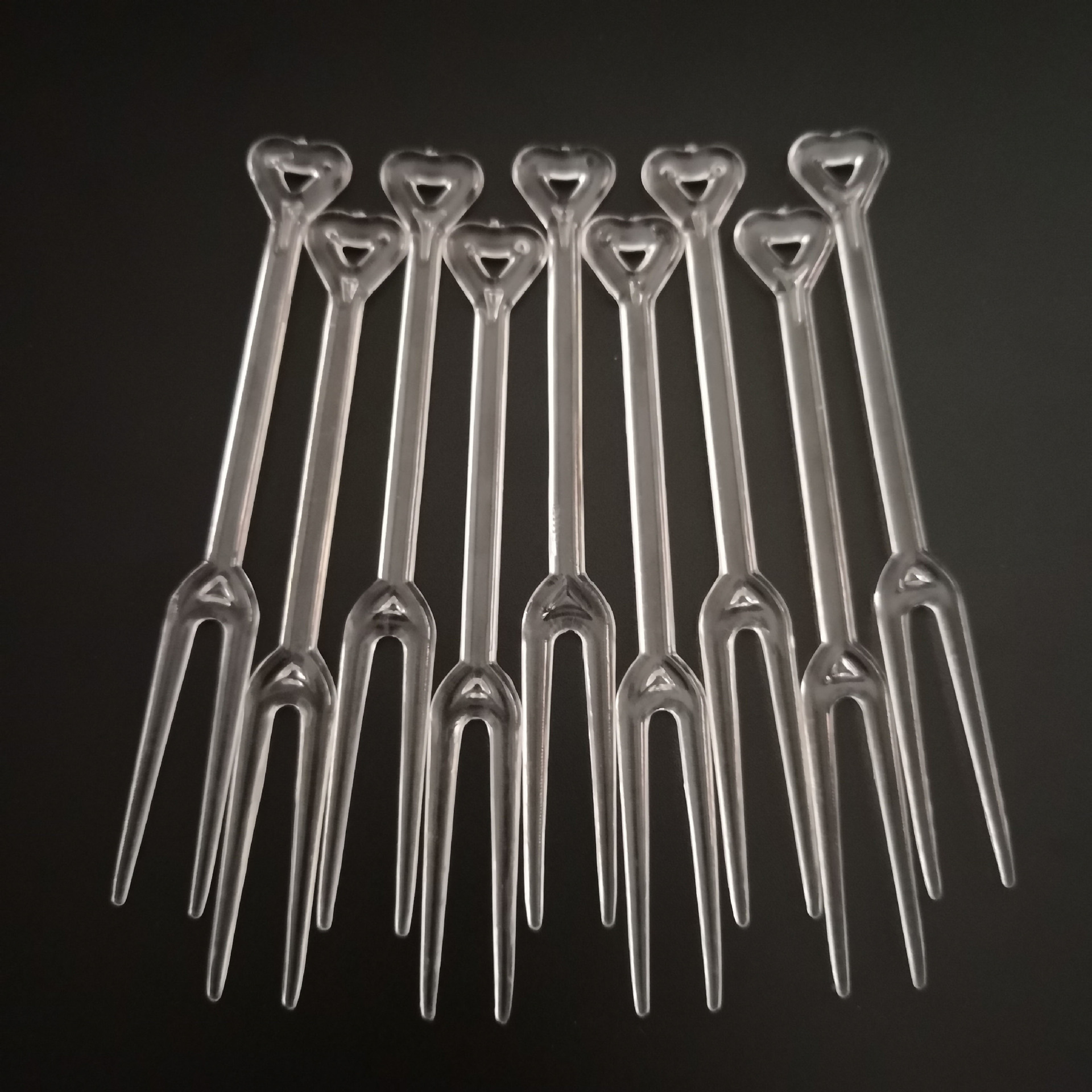 厂家批发 一次性塑料心形水果叉子  KTV果叉 透明叉可定制|ru