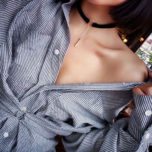 Personal Style Black Lockchain Short Length Korean Neck Accessory Jewelry Necklace for Girls Students Simple Collar Necklace