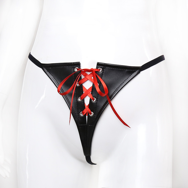 Tienda de fábrica al por mayor sexy shorts pu rojo encaje ropa interior T pantalones Tanga alternativa flirting pantalones cortos de cuero T pantalones coqueteo