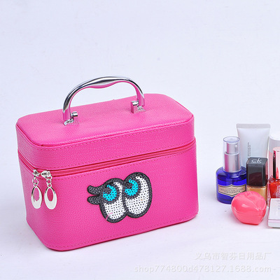 new pattern Korean Edition Big eyes Portable High-capacity Cosmetics Finishing Box Simplicity lovely portable Makeup box