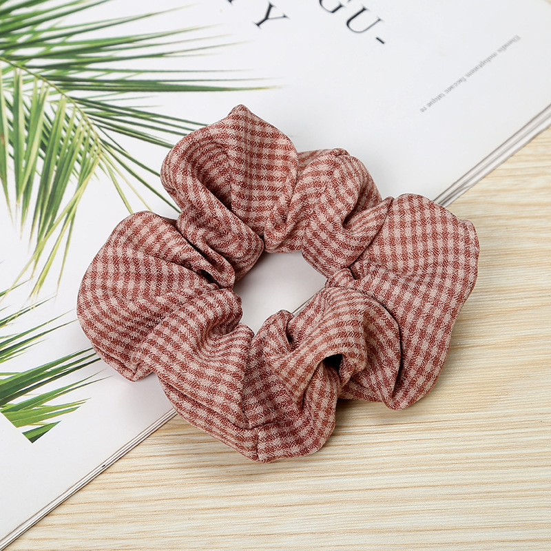 New Korean  Plaid  Fabric  Flower Hair Scrunchies display picture 10