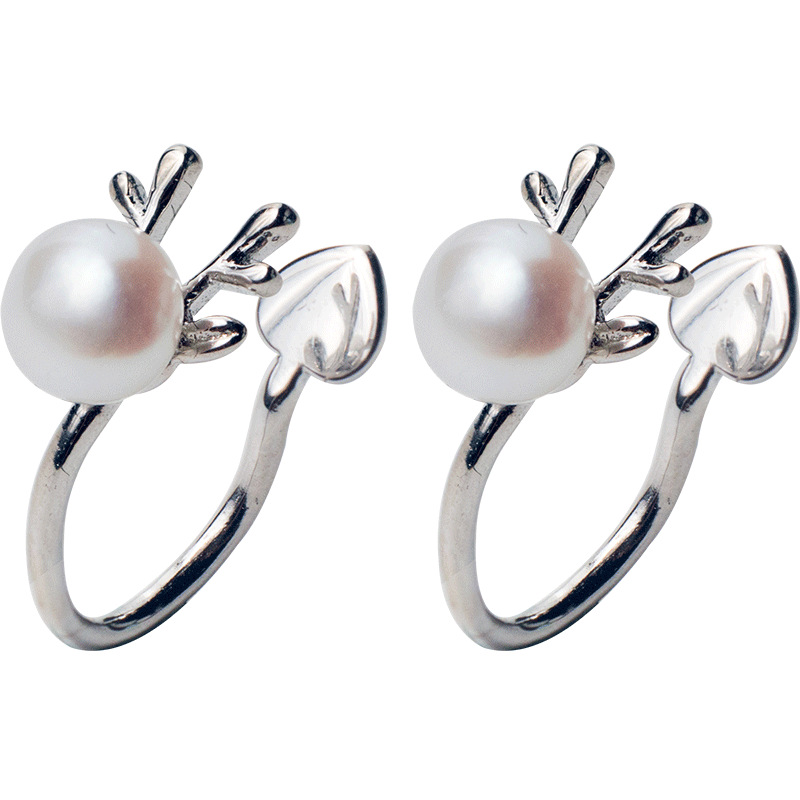 S925 plata esterlina croquetas de navidad adorables perlas de alce sin agujeros de orejas de cuerno de ciervo E5904