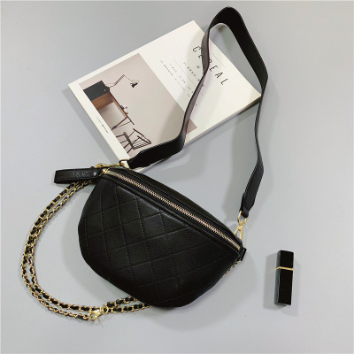 Star Same item Waist pack 2019 new pattern genuine leather Quilted chain Chest pack Top layer leather One shoulder Messenger Small bag Female bag