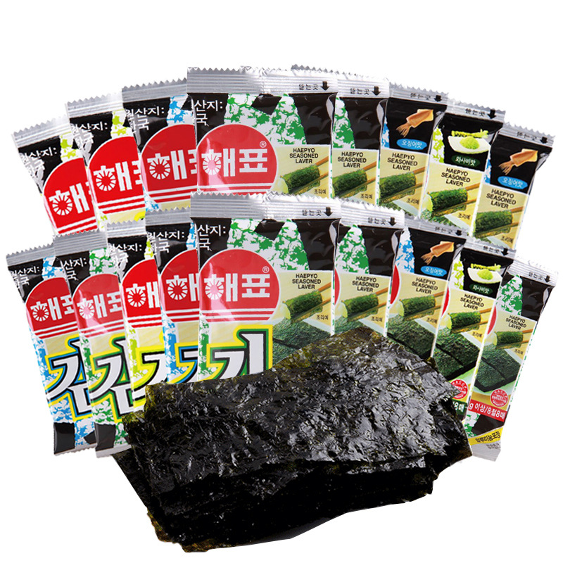 海牌海飘海苔 韩国紫菜食品休闲儿童烤海苔片寿司海苔紫菜16g|ru