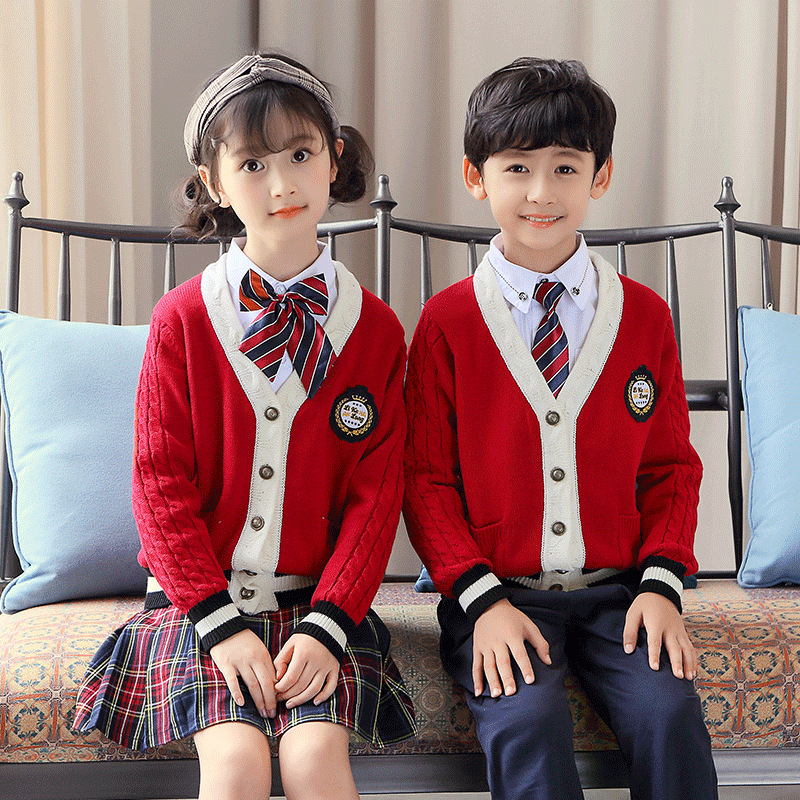 秋冬中小學生英倫校服男女童針織開衫毛衣班服套裝幼兒園園服定制