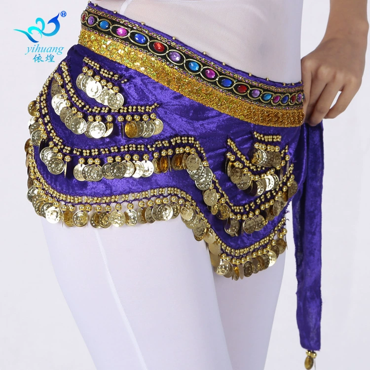 Костюм для танца живота Висячая поясная цепочка с монетами Индийская танцевальная поясная цепочка Цвет Алмазный сценический костюм Полотенце для бедер Танцевальная практика Полотенце для талии
