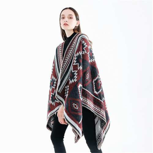  Autumn and Winter Thickened European and American Style Cross Diamond Geometric Pattern Imitation Cashmere Large Shawl Factory Direct Sales