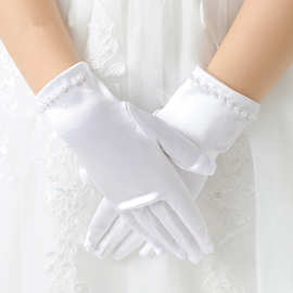 儿童婚纱手套花童礼服演出女童万圣节圣诞节手套表演弹力礼仪手套
