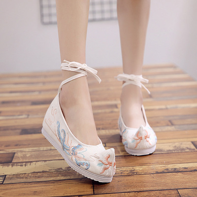 蝴蝶单鞋春季新款汉服鞋布鞋内增高弓鞋汉服配鞋古装绣花鞋女弓鞋|ms
