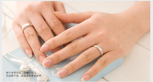 925 Pure Silver White Gold Plated Couple's Ring Korean Style Heart-Shaped Open Pair of Rings Supplier Wholesale