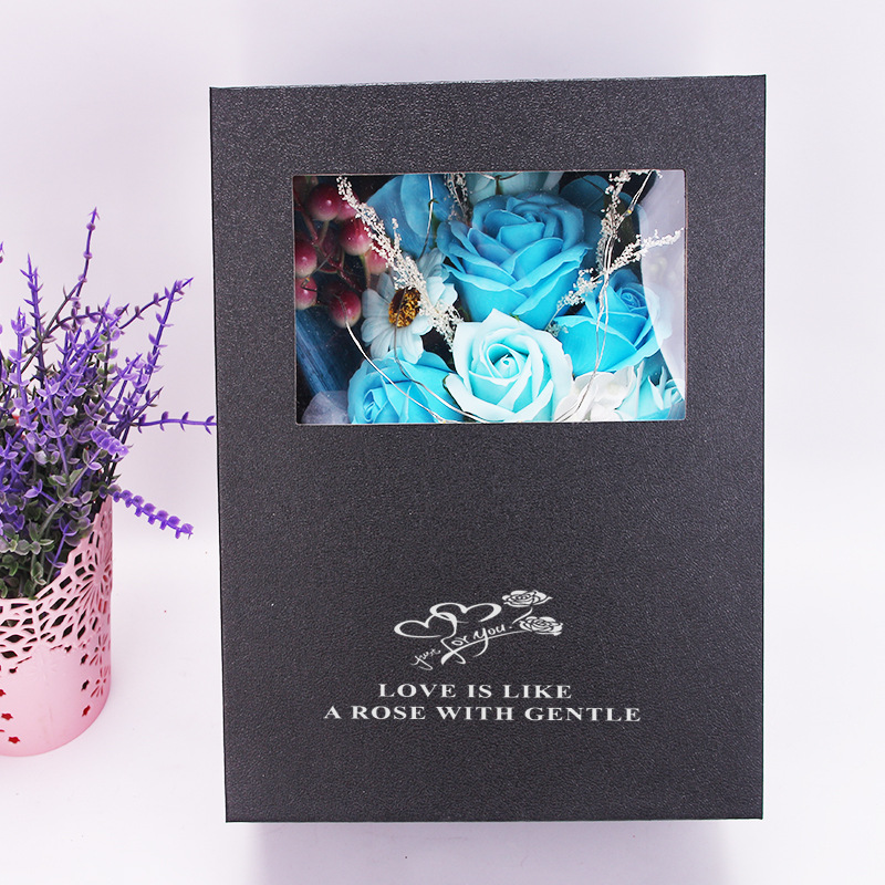 换盖小盒加熊花束 蓝5 8x8