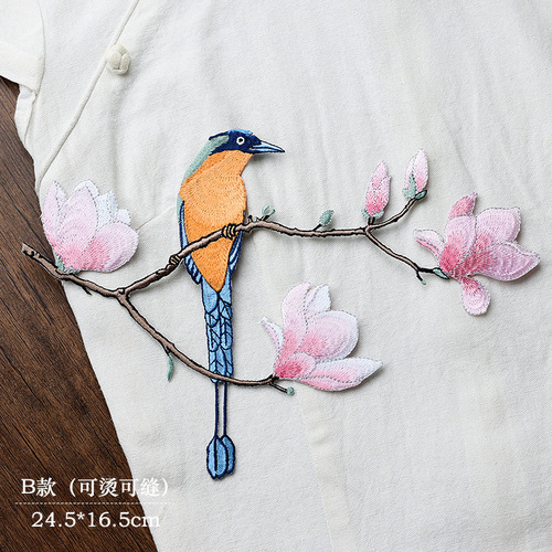 Bird and Flower Ethnic Style Large Size Self-Adhesive Iron-on Fabric Patch DIY Decorative Sticker Bulk Patch