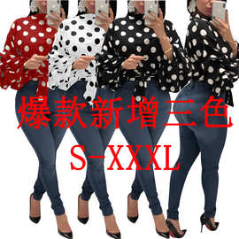 新款现货 R6091 欧美女装亚马逊ebaywish平台爆款波点灯笼袖上衣