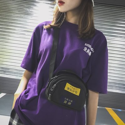 日系原宿ins佛系少女土酷蹦迪包紫色棋盘格男女嘻哈单肩斜跨小包