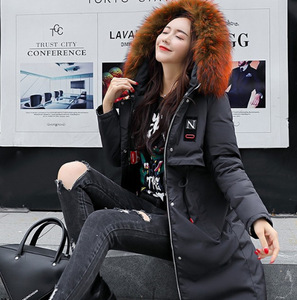 New winter Long-style cotton-padded jacket with large wool collar