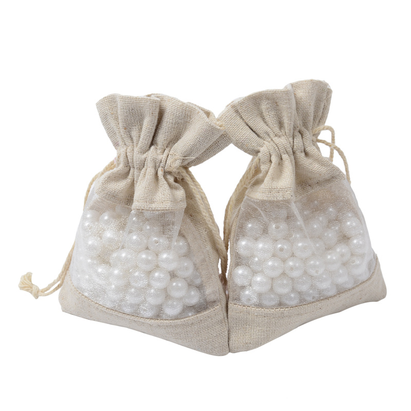 10*14开窗棉麻首饰袋 豆粗粮大米香囊黄麻袋 黄麻粗麻抽绳袋