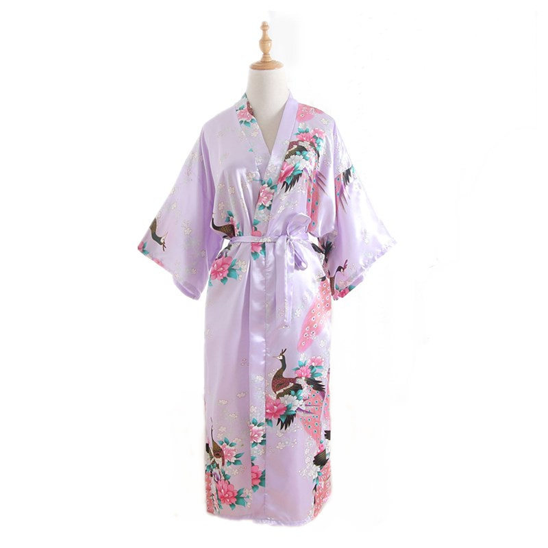 Comercio exterior transfronterizo de pavo real largo tamaño libre camisón seda artificial verano solo kimono japonés bata abierta
