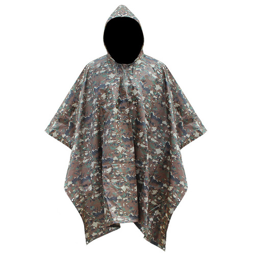 Outdoor Mountaineering Adult Hiking Digital Camo Cape-Style Raincoat | Mountain & Jungle Sports Poncho with Ground Mat