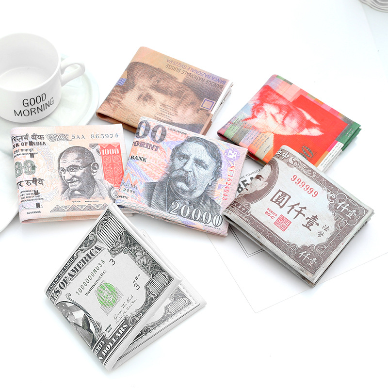 创意短款欧美印花图案各国钱图案PU钱包男士女士钱夹礼物礼品卡包