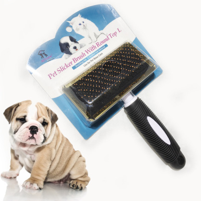 外贸宠物梳子圆头钢板针梳泰迪金毛开结梳中大型犬狗毛刷一件代发|ms