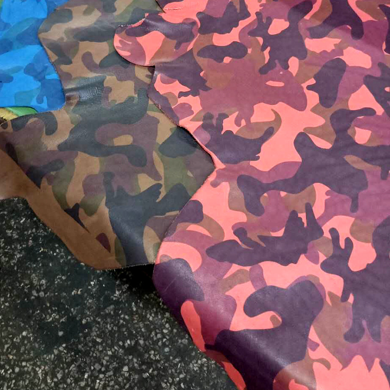 头层皮革印迷彩树木纹印花压纹皮革 迷彩鞋材皮料迷彩之恋