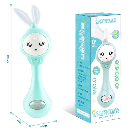 Baby teether hand rattle toy, BB soft rubber animal hand rattle, baby cartoon rabbit teething rhythm stick