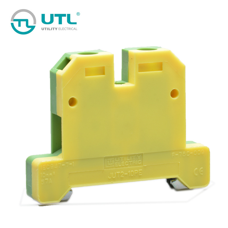 尤提乐JUT2-10PE导轨接地端子10平方黄绿色地线端子排正品直销