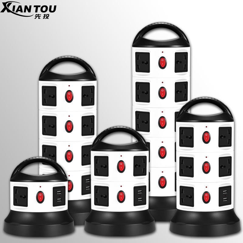 多功能立式插座usb智能电源插排接线板创意旋转排插开关插座外贸|ru