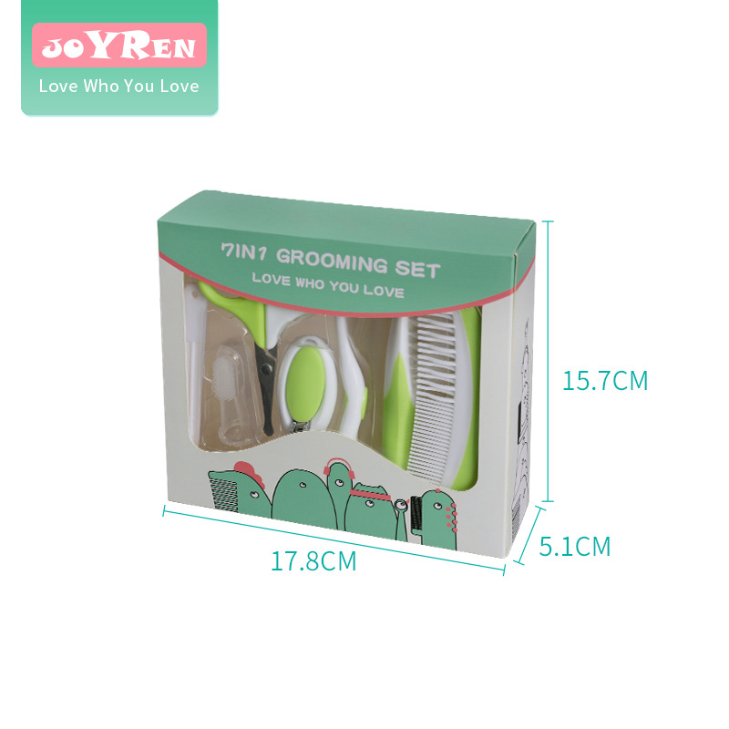 亚马逊爆款婴儿护理修甲洗头工具七件套 宝宝安全指甲剪钳盒装