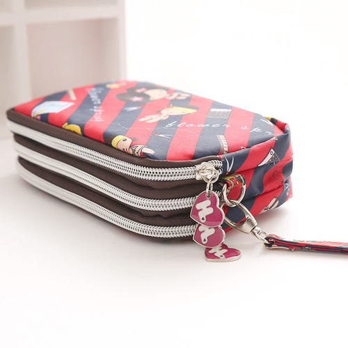Thickened Three-Layer Long Zipper Handbag Women's Handbag Wrist Phone Bag Cute Washed Fabric