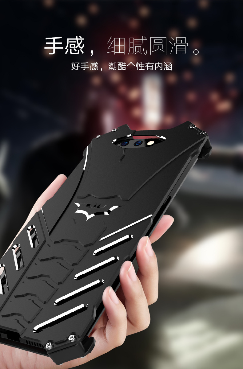 R-Just Batman Shockproof Aluminum Shell Metal Case with Custom Batarang Stent for Xiaomi Black Shark