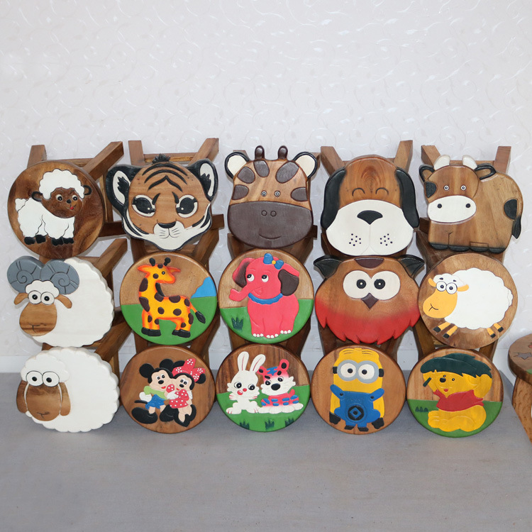 Thailand Imported animal Cartoon solid wood Small bench Hand-carved Children's stool Coffee table stool baby Shoe changing stool