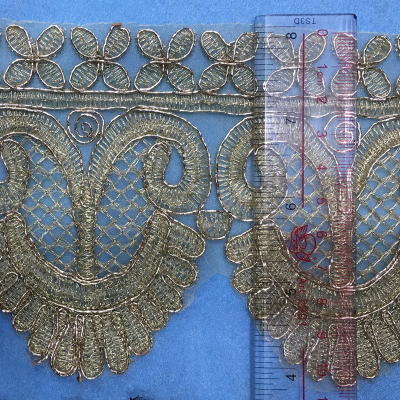 三合一车骨线花边  特种绣水溶条码金线纱蕾丝花边