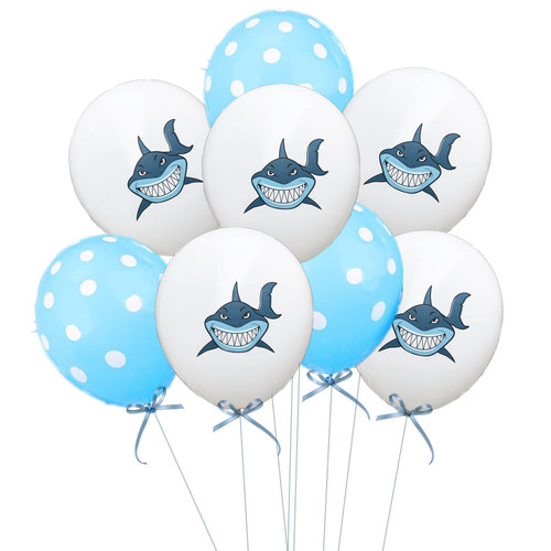Cross-border new product 12-inch cartoon shark glitter balloon set, ocean theme baby birthday party decoration