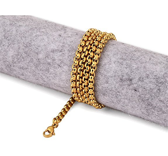 Roestvrijstalen 3 mm parel vierkante kielketting voor heren, accessoire met goudkleurige stalen kleur zwart_voghion.com