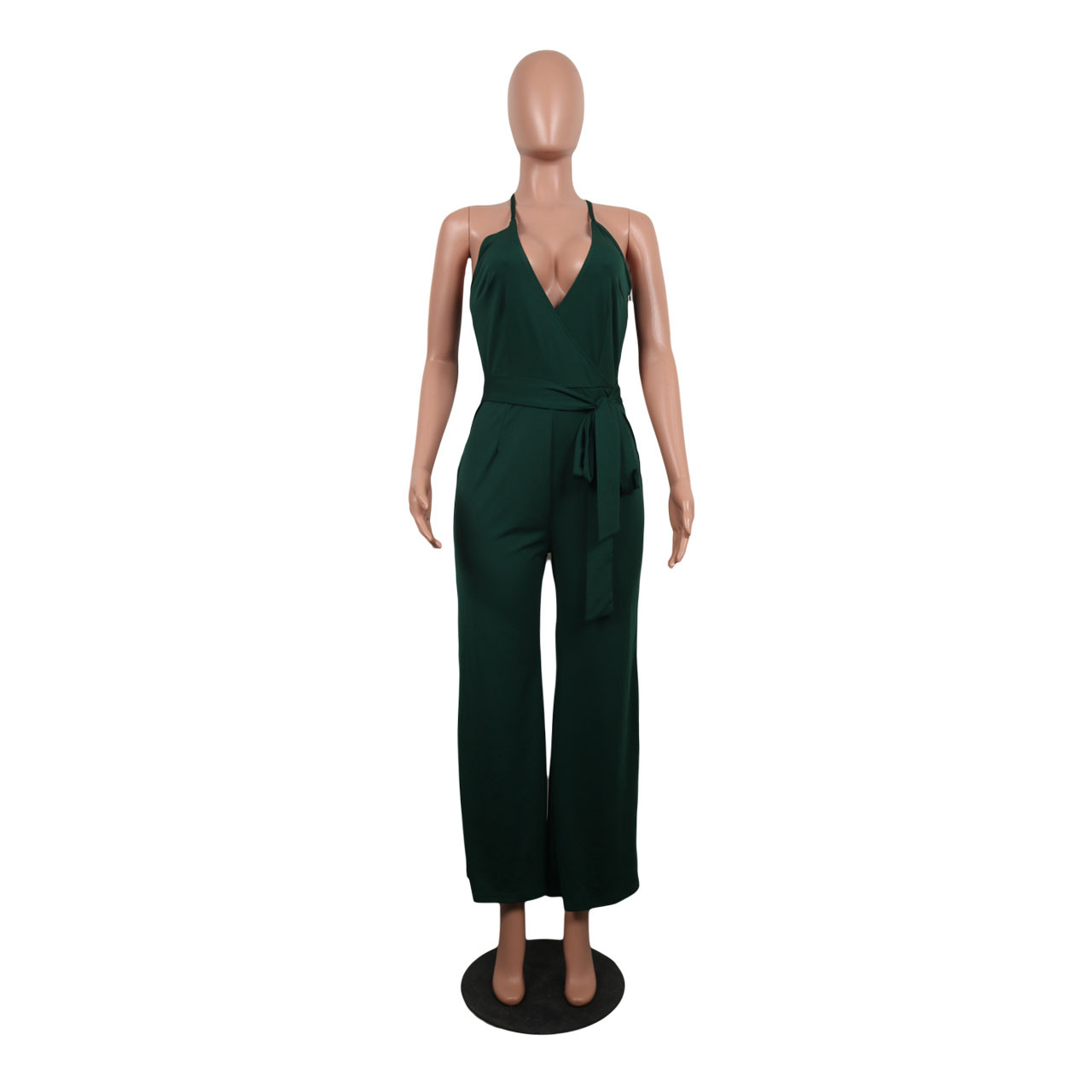 Summer Popular Classic Solid Color V neck Brace Jumpsuit