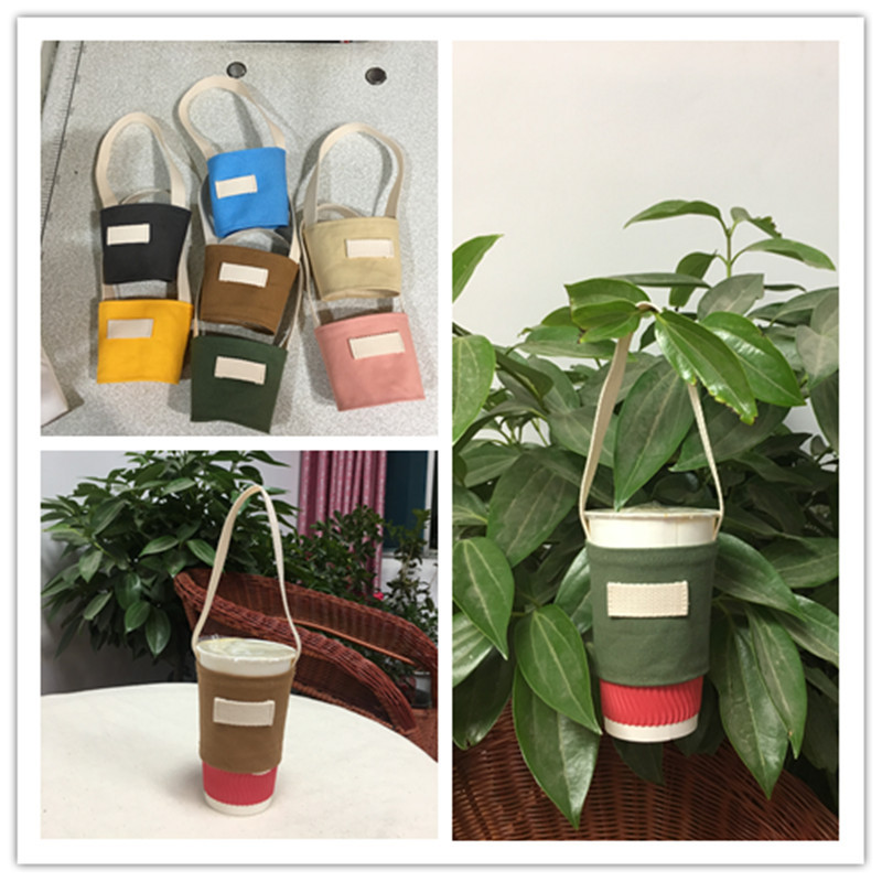 Color Canvas Cup cover Drink cup bag Handmade cup Canvas bag Hand cup printing Milk tea set