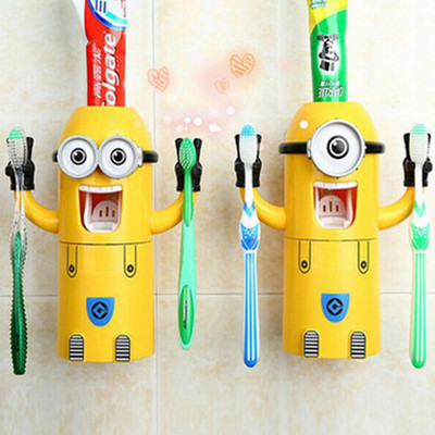 创意卡通小黄人牙刷架套装自动及牙膏器情侣小黄人洗漱套装|ru