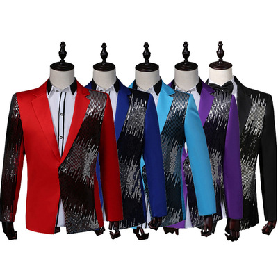 men's jazz dance suit blazers Men suit jacket sequins west stage progressive lightning master of ceremonies nightclub bar singer top