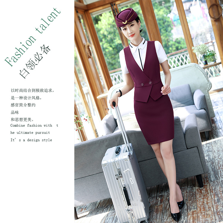 酒店前台收银员工作服女夏季短袖空姐制服职业套装餐饮服务员工装
