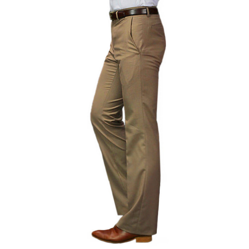 2018 nuevo Micro cuerno pantalones de traje de hombre casual británico de negocios de color caqui drapeado sin planchar pantalones de traje de pierna ancha