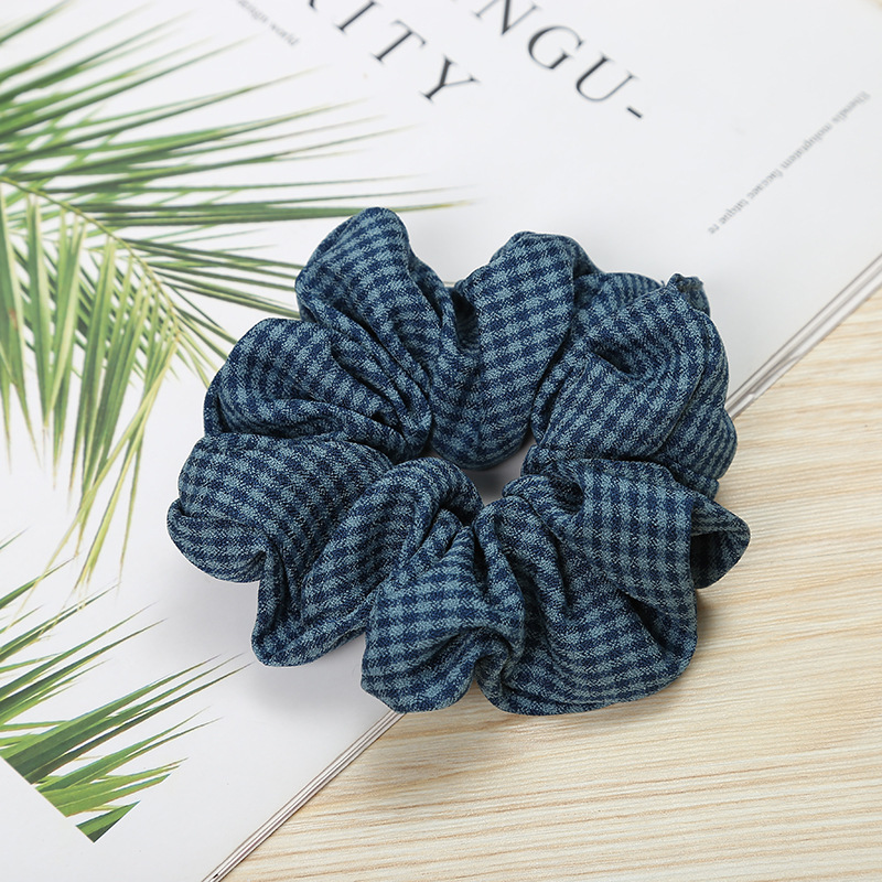 New Korean  Plaid  Fabric  Flower Hair Scrunchies display picture 4