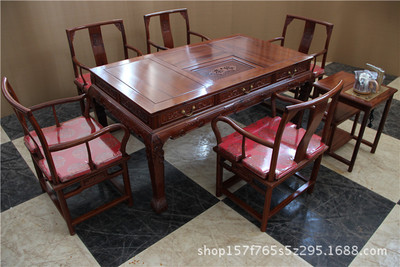 酸枝茶桌1.6米大型紅木辦公茶桌功夫茶幾實木餐桌茶桌兩用泡茶台