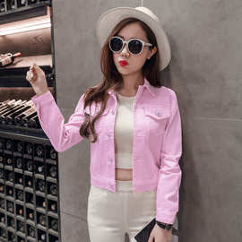 韩国女式新款春秋牛仔外套女修身韩国彩色学生糖果上衣夹克