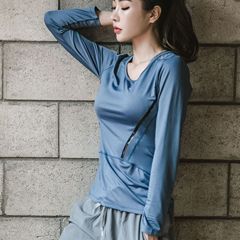 瑜珈服運動套裝女2019新款寬鬆長袖T恤韓國范兒健身房速乾衣