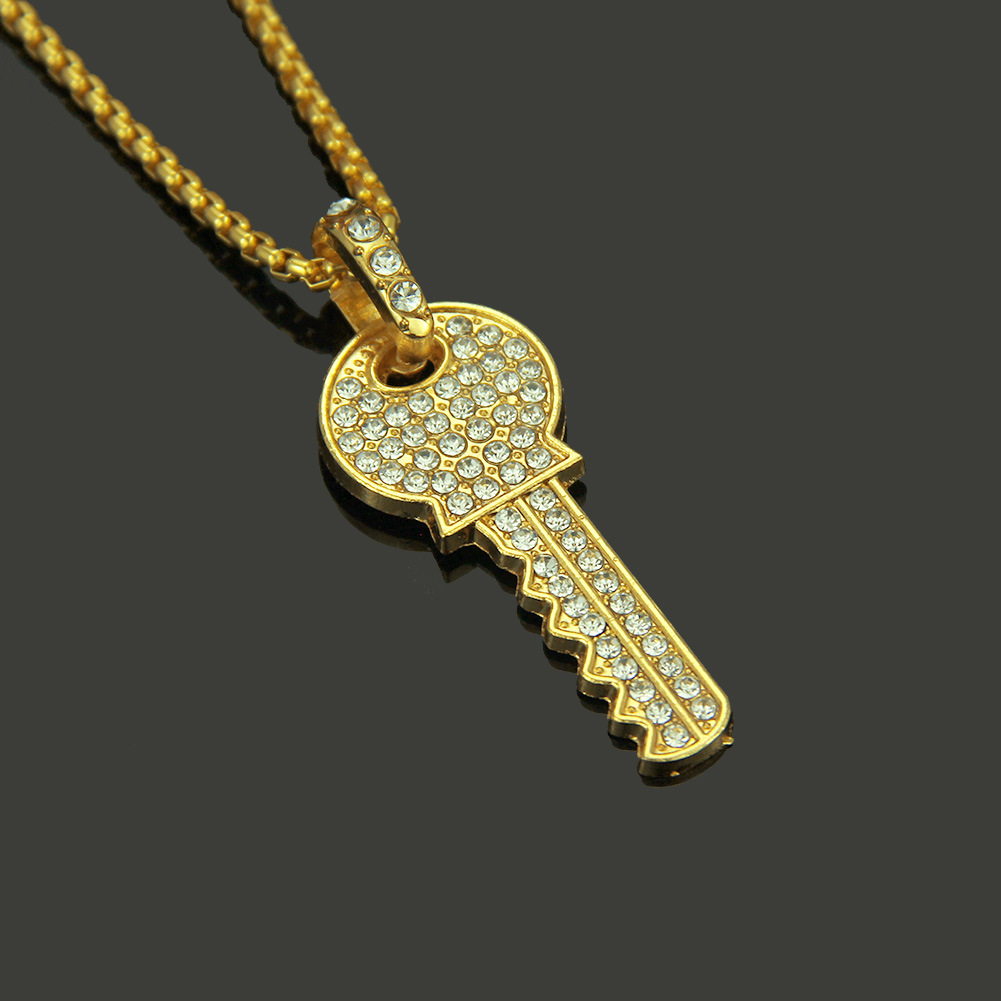 Fashion Full Diamond Key Pendant Necklace Alloy Necklace display picture 3