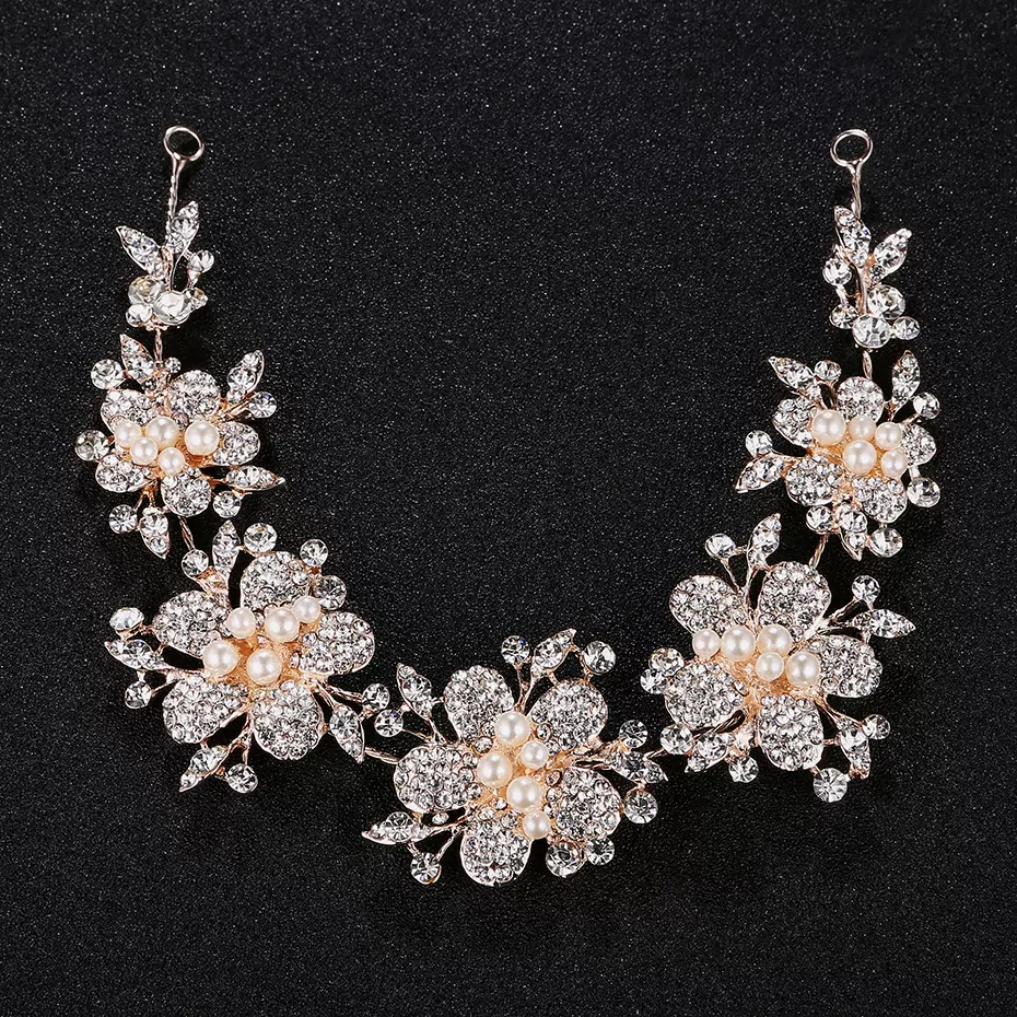 欧美流行玫瑰金发箍发带花卉设计百搭新娘发带高级感饰品头饰批发