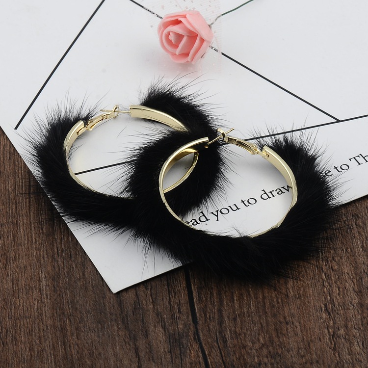 Autumn And Winter Mink Hair Big Circle Ear Ring 3